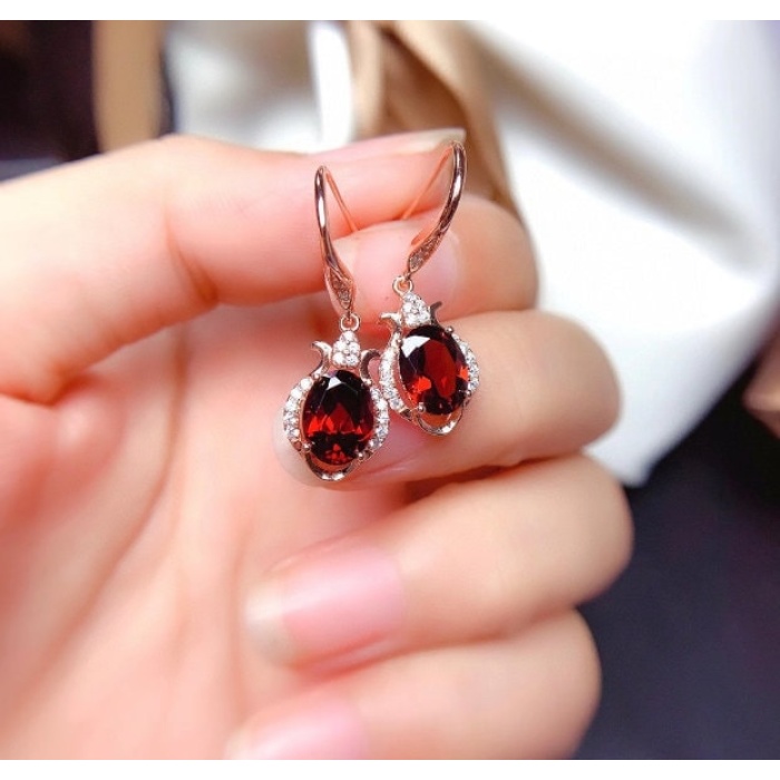 Natural Garnet Drop Earrings, 925 Sterling Silver, Garnet Studs Earrings, Earrings, Garnet Earrings, Luxury Earrings, Round Stone Earrings | Save 33% - Rajasthan Living 9