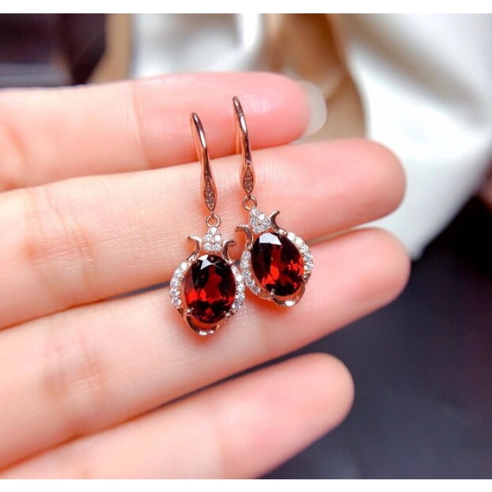 Natural Garnet Drop Earrings, 925 Sterling Silver, Garnet Studs Earrings, Earrings, Garnet Earrings, Luxury Earrings, Round Stone Earrings | Save 33% - Rajasthan Living 6