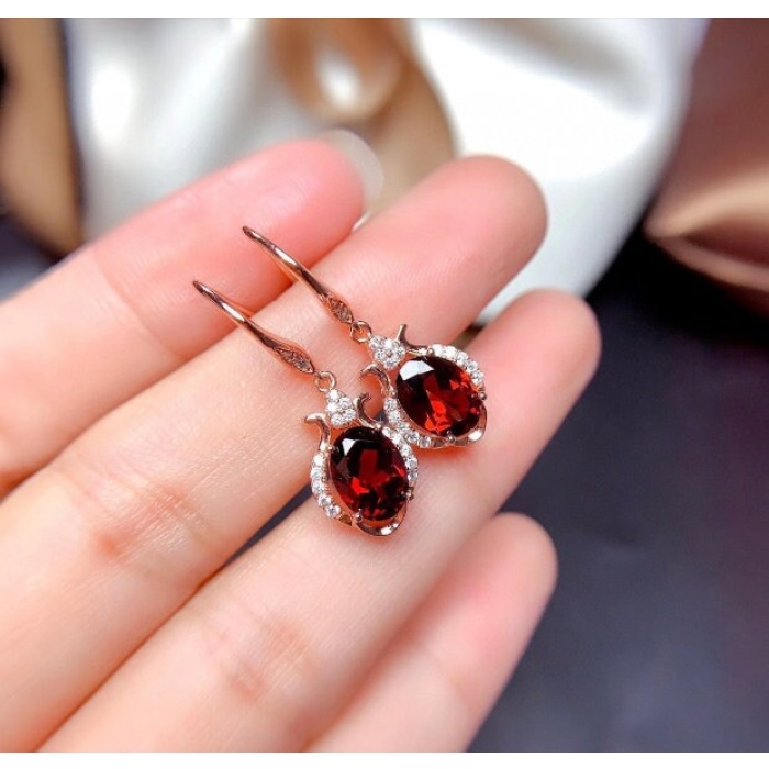 Natural Garnet Drop Earrings, 925 Sterling Silver, Garnet Studs Earrings, Earrings, Garnet Earrings, Luxury Earrings, Round Stone Earrings | Save 33% - Rajasthan Living 5