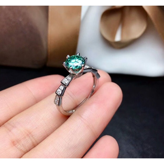 Green Moissanite Ring, 925 Sterling Silver, 1ct Moissanite Ring, Engagement Ring, Wedding Ring, Luxury Ring, Ring/Band, Round Cut Ring | Save 33% - Rajasthan Living 6