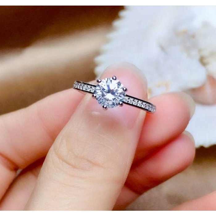 Moissanite Ring, 925 Sterling Silver, 1ct Moissanite Ring, Engagement Ring, Wedding Ring, Luxury Ring, Ring/Band, Round Cut Ring | Save 33% - Rajasthan Living 5