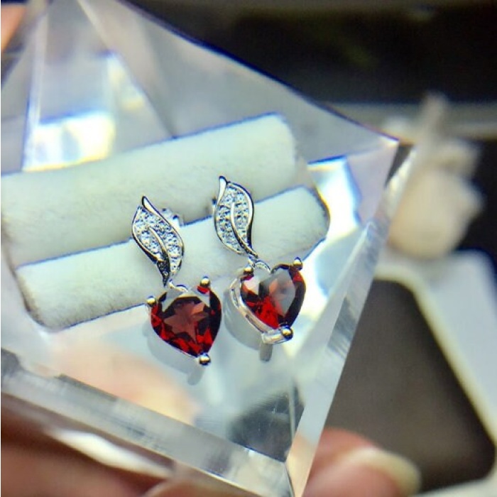 Natural Garnet Drop Earrings, 925 Sterling Silver, Garnet Studs Earrings, Earrings, Garnet Earrings, Luxury Earrings, Heart Stone Earrings | Save 33% - Rajasthan Living 9