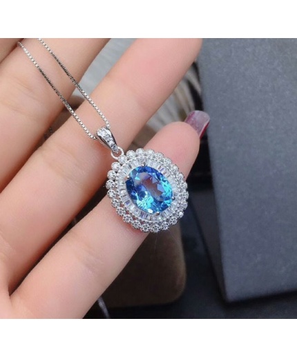 Natural Blue Topaz Jewelry Set, Engagement Ring, Blue Topaz Jewellery Set, Woman Pendant, Topaz Necklace, Luxury Pendant, Oval Cut Stone | Save 33% - Rajasthan Living 7