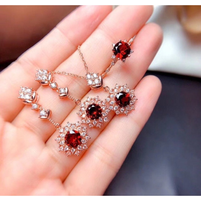 Natural Red Garnet Jewelry Set, Engagement Ring, Red Garnet Jewellery Set, Woman Pendant, Garnet Necklace, Luxury Pendent, Round Cut Stone | Save 33% - Rajasthan Living 7