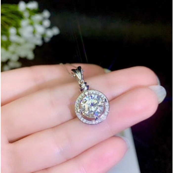 Moissanite Pendant, Engagement Pendent, Moissanite Silver Pendent, Woman Pendant, Pendant Necklace, Luxury Pendent, Round Cut Pendent | Save 33% - Rajasthan Living 9