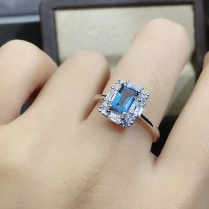 Natural Blue Topaz Jewelry Set, Engagement Ring, Blue Topaz Jewellery Set, Woman Pendant, Topaz Necklace, Luxury Pendant, Emerald Cut Stone | Save 33% - Rajasthan Living 8