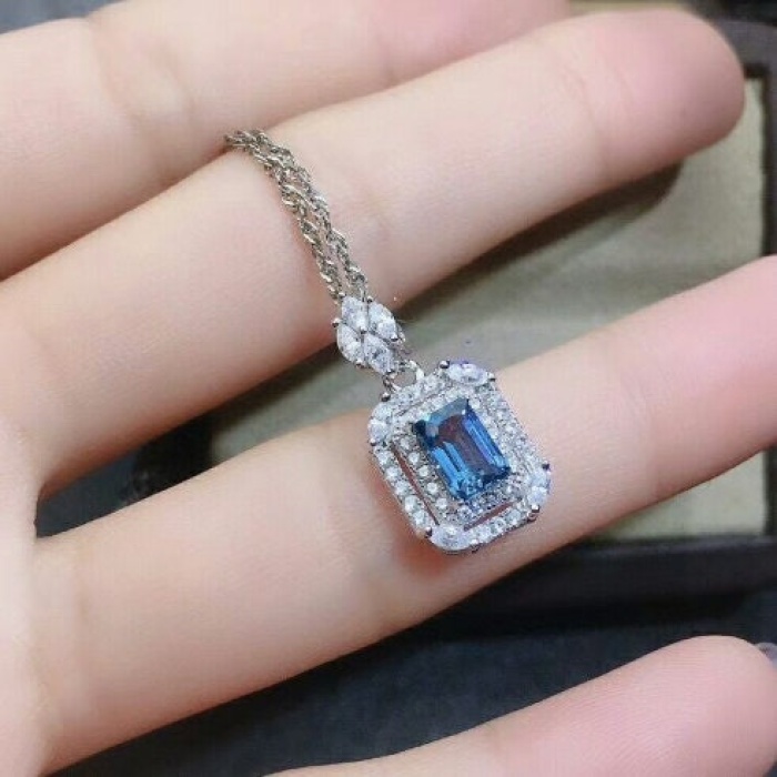 Natural Blue Topaz Jewelry Set, Engagement Ring, Blue Topaz Jewellery Set, Woman Pendant, Topaz Necklace, Luxury Pendant, Emerald Cut Stone | Save 33% - Rajasthan Living 6