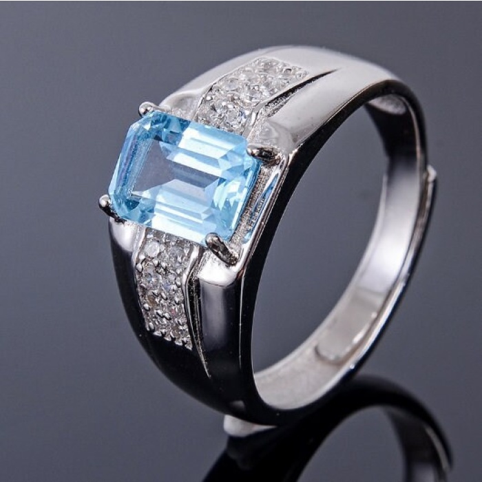 Natural Blue Topaz Ring, 925 Sterling Silver, Topaz Engagement Ring, Topaz Ring Wedding Ring, Topaz Luxury Ring, Ring/Band, Emerald Cut Ring | Save 33% - Rajasthan Living 5