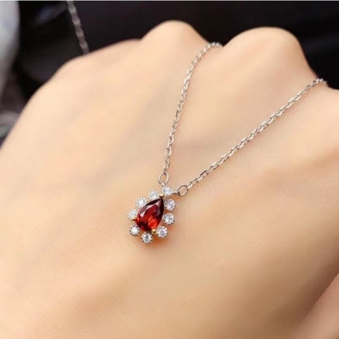 Natural Garnet Pendant, Engagement Pendent, Garnet Pendent, Woman Pendant, Pendant Necklace, Luxury Pendent, Pear Stone Pendent | Save 33% - Rajasthan Living 7