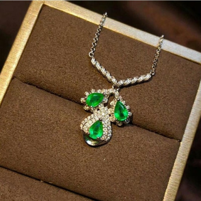 Natural Emerald Pendant, Engagement Pendent, Emerald Silver Pendent, Woman Pendant, Pendant Necklace, Luxury Pendant Pear Cut Stone Pendent | Save 33% - Rajasthan Living 5