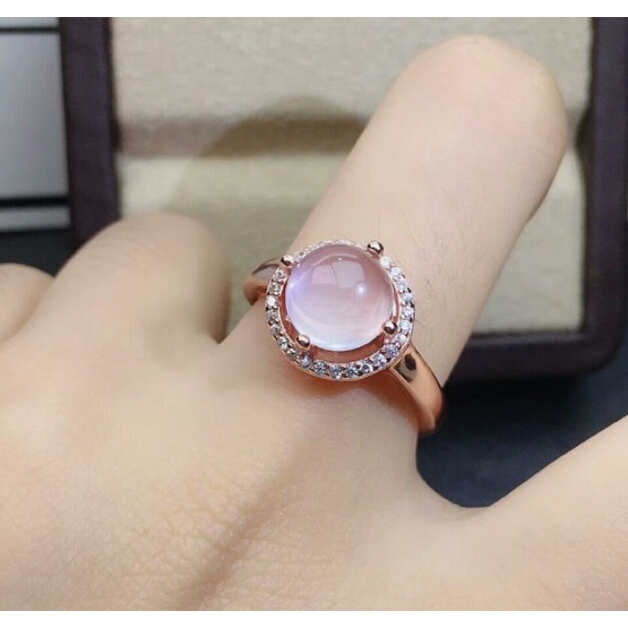 Natural Rose Quartz Jewelry Set, Engagement Ring, Rose Quartz Silver Pendent, Woman Pendant, Pendant Necklace, Luxury Ring, Round Cabochon | Save 33% - Rajasthan Living 8