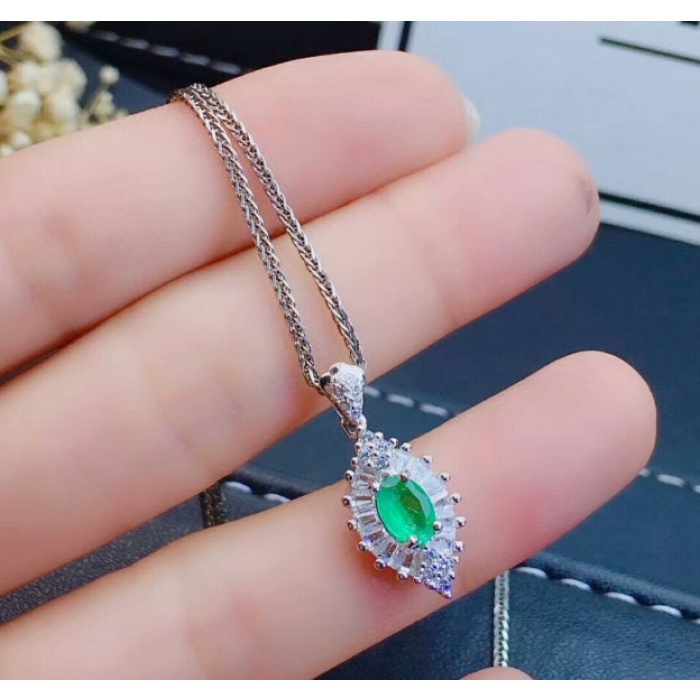 Natural Emerald Jewelry Set, Engagement Ring, Emerald Silver Pendent, Woman Earring Pendant Necklace, Luxury Pendent, Oval Cut Stone Pendent | Save 33% - Rajasthan Living 7