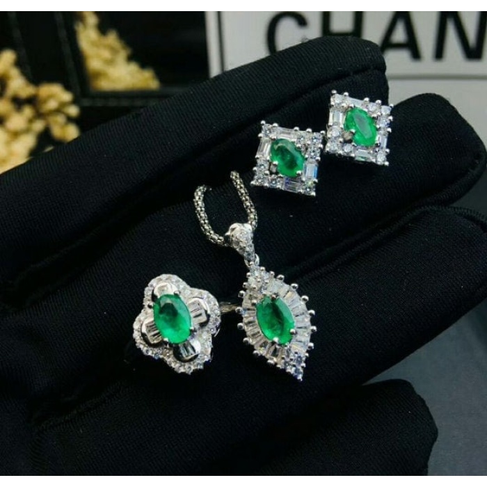 Natural Emerald Jewelry Set, Engagement Ring, Emerald Silver Pendent, Woman Earring Pendant Necklace, Luxury Pendent, Oval Cut Stone Pendent | Save 33% - Rajasthan Living 5