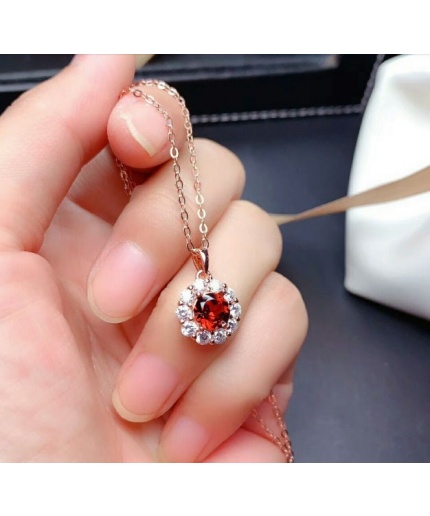 Natural Red Garnet Jewelry Set, Engagement Ring, Red Garnet Jewellery Set, Woman Pendant, Garnet Necklace, Luxury Pendent, Round Cut Stone | Save 33% - Rajasthan Living 3