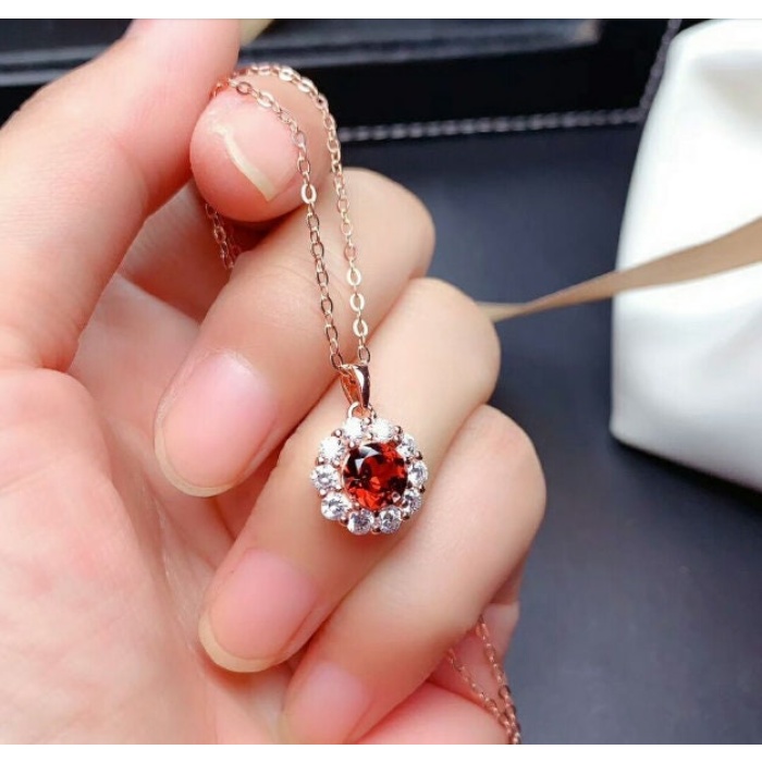 Natural Red Garnet Jewelry Set, Engagement Ring, Red Garnet Jewellery Set, Woman Pendant, Garnet Necklace, Luxury Pendent, Round Cut Stone | Save 33% - Rajasthan Living 6