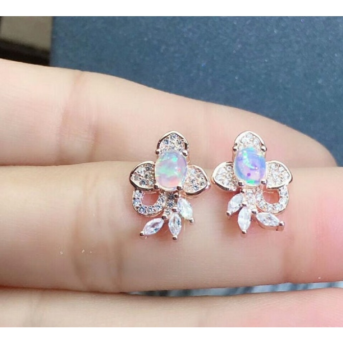 Natural Opal Studs Earrings, 925 Sterling Silver, Opal Studs Earrings, Earrings, Opal Earrings, Luxury Earrings, Oval Stone Earrings | Save 33% - Rajasthan Living 7