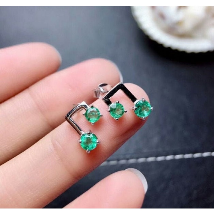 Natural Emerald Studs Earrings, 925 Sterling Silver, Emerald Earrings, Emerald Silver Earrings, Luxury Earrings, Round Cut Stone Earrings | Save 33% - Rajasthan Living 9