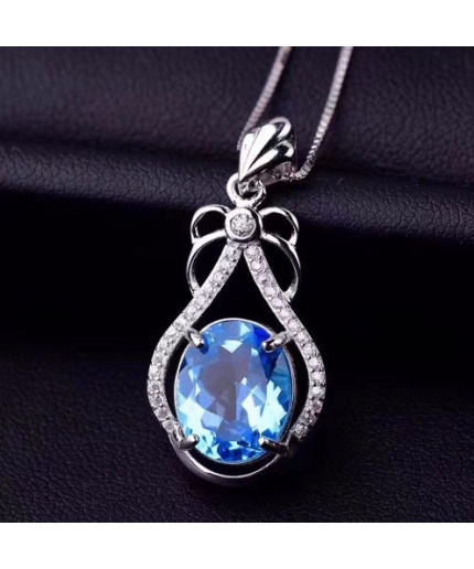 Natural Blue Topaz Jewelry Set, Engagement Ring, Blue Topaz Jewelry Set, Woman Pendant, Topaz Necklace, Luxury Pendant, Oval Cut Stone | Save 33% - Rajasthan Living 3