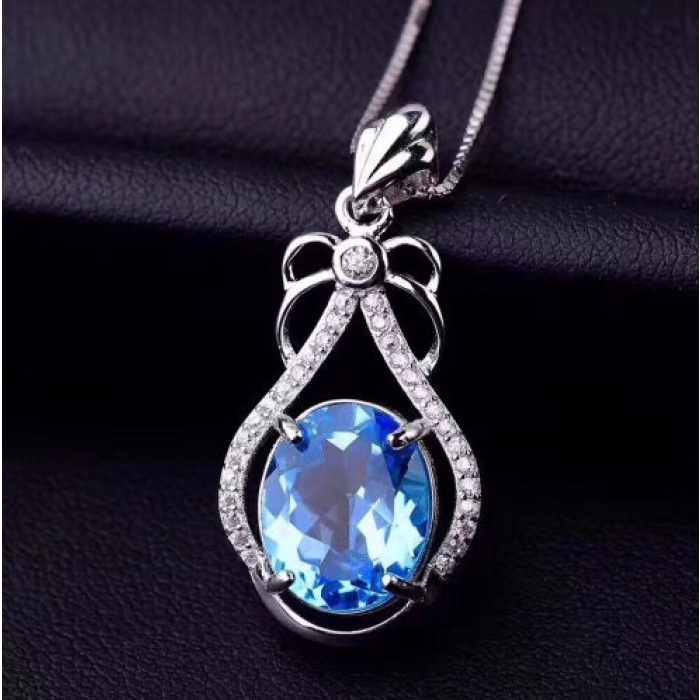 Natural Blue Topaz Jewelry Set, Engagement Ring, Blue Topaz Jewelry Set, Woman Pendant, Topaz Necklace, Luxury Pendant, Oval Cut Stone | Save 33% - Rajasthan Living 6