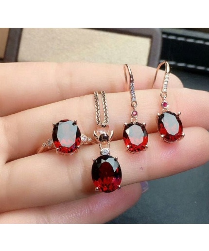 Natural Red Garnet Jewelry Set, Engagement Ring, Red Garnet Jewellery Set, Woman Pendant, Garnet Necklace, Luxury Pendent, Oval Cut Stone | Save 33% - Rajasthan Living