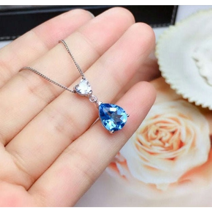 Natural Blue Topaz Pendant, Engagement Blue Topaz Silver Pendent, Woman Pendant, Pendant Necklace, Luxury Pendent, Pear Cut Stone Pendent | Save 33% - Rajasthan Living 5