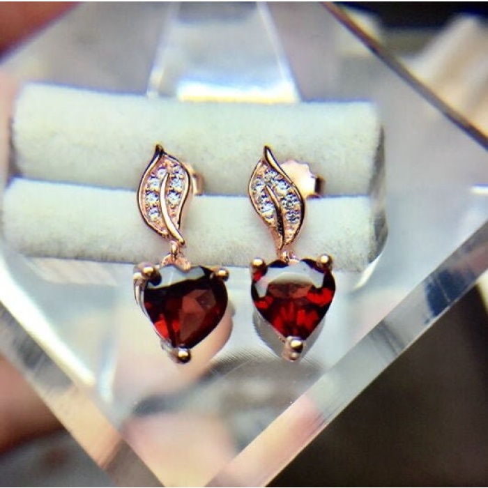 Natural Garnet Drop Earrings, 925 Sterling Silver, Garnet Studs Earrings, Earrings, Garnet Earrings, Luxury Earrings, Heart Stone Earrings | Save 33% - Rajasthan Living 5