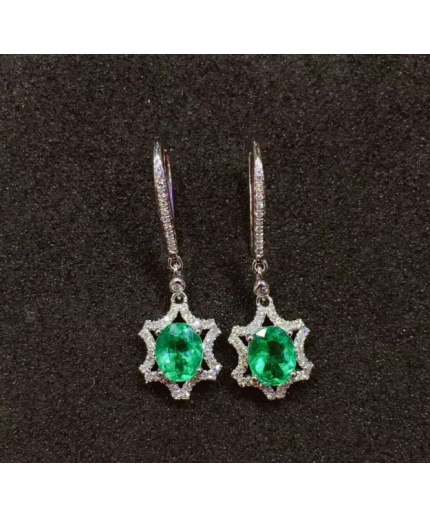 Natural Emerald Drop Earrings, 925 Sterling Silver, Emerald Drop Earrings, Emerald Silver Earrings, Luxury Earrings, Oval Cut Stone Earrings | Save 33% - Rajasthan Living