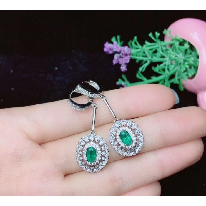 Natural Emerald Drop Earrings, 925 Sterling Silver, Emerald Drop Earrings, Emerald Silver Earrings, Luxury Earrings, Oval Cut Stone Earrings | Save 33% - Rajasthan Living 8