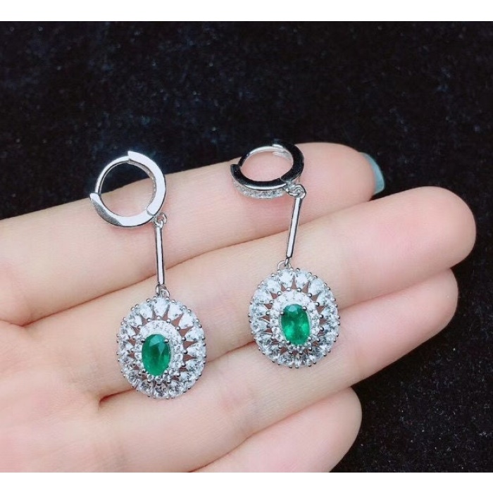 Natural Emerald Drop Earrings, 925 Sterling Silver, Emerald Drop Earrings, Emerald Silver Earrings, Luxury Earrings, Oval Cut Stone Earrings | Save 33% - Rajasthan Living 6