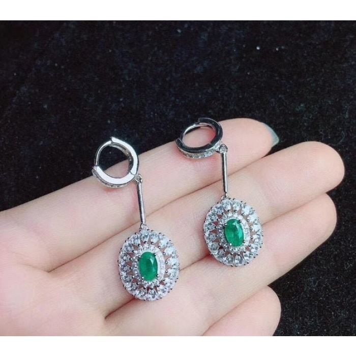 Natural Emerald Drop Earrings, 925 Sterling Silver, Emerald Drop Earrings, Emerald Silver Earrings, Luxury Earrings, Oval Cut Stone Earrings | Save 33% - Rajasthan Living 5