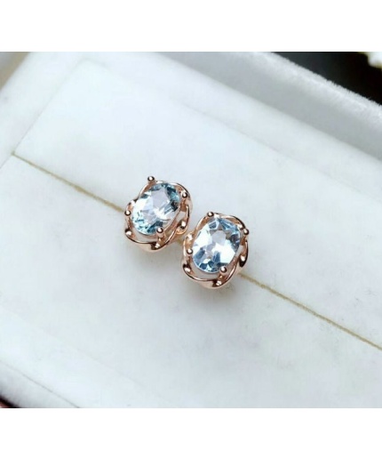 Natural Aquamarine Studs Earrings, 925 Sterling Silver, Aquamarine Earrings, Aquamarine Silver Earrings, Luxury Earrings, Oval Cut Earrings | Save 33% - Rajasthan Living 3