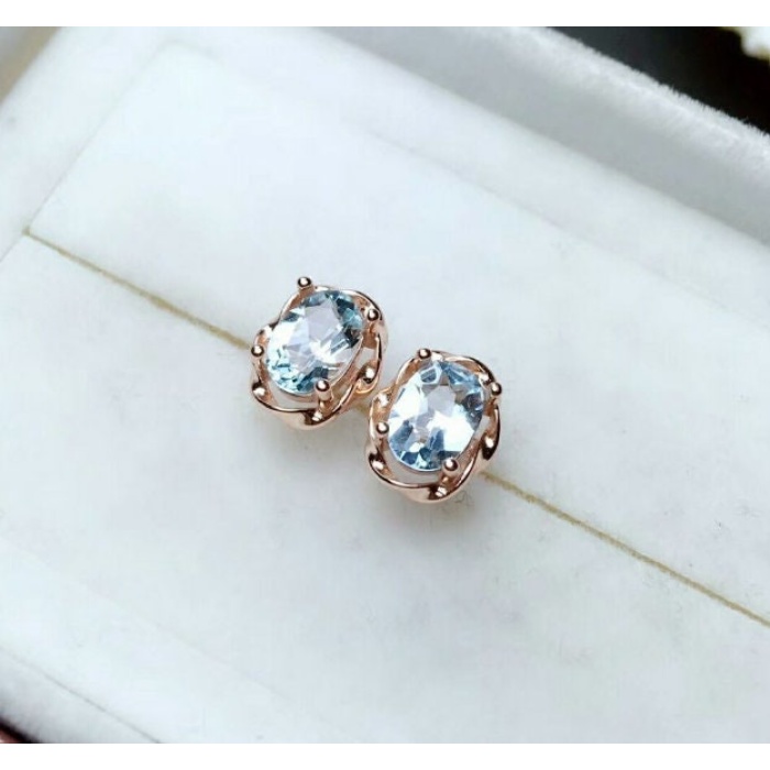 Natural Aquamarine Studs Earrings, 925 Sterling Silver, Aquamarine Earrings, Aquamarine Silver Earrings, Luxury Earrings, Oval Cut Earrings | Save 33% - Rajasthan Living 6