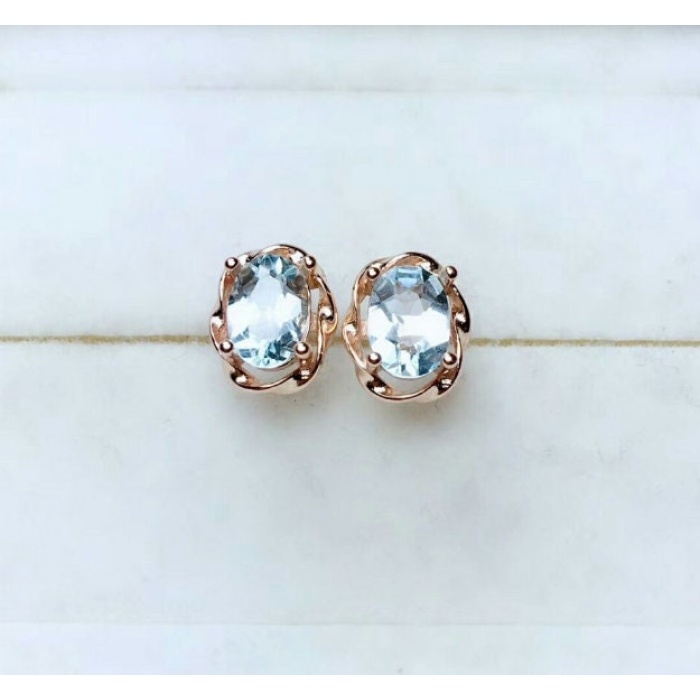 Natural Aquamarine Studs Earrings, 925 Sterling Silver, Aquamarine Earrings, Aquamarine Silver Earrings, Luxury Earrings, Oval Cut Earrings | Save 33% - Rajasthan Living 7