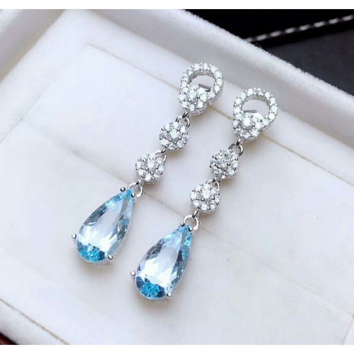 Natural Sky Blue Topaz Drop Earrings, 925 Sterling Silver, Studs Earrings, Blue Topaz Earrings, Luxury Earrings, Pear Cut Stone Earrings | Save 33% - Rajasthan Living 8