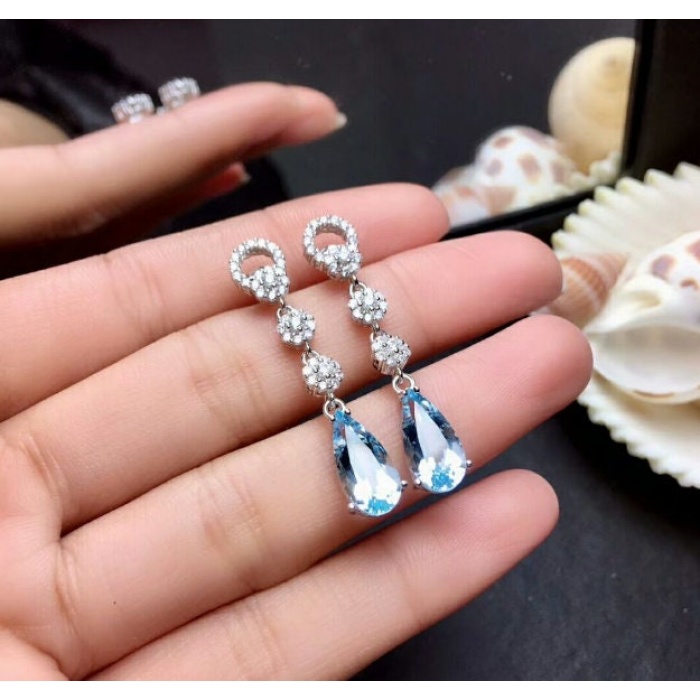 Natural Sky Blue Topaz Drop Earrings, 925 Sterling Silver, Studs Earrings, Blue Topaz Earrings, Luxury Earrings, Pear Cut Stone Earrings | Save 33% - Rajasthan Living 9