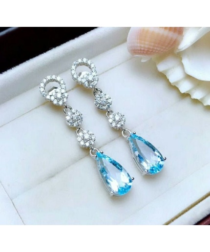 Natural Sky Blue Topaz Drop Earrings, 925 Sterling Silver, Studs Earrings, Blue Topaz Earrings, Luxury Earrings, Pear Cut Stone Earrings | Save 33% - Rajasthan Living