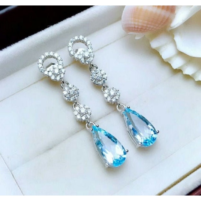 Natural Sky Blue Topaz Drop Earrings, 925 Sterling Silver, Studs Earrings, Blue Topaz Earrings, Luxury Earrings, Pear Cut Stone Earrings | Save 33% - Rajasthan Living 5