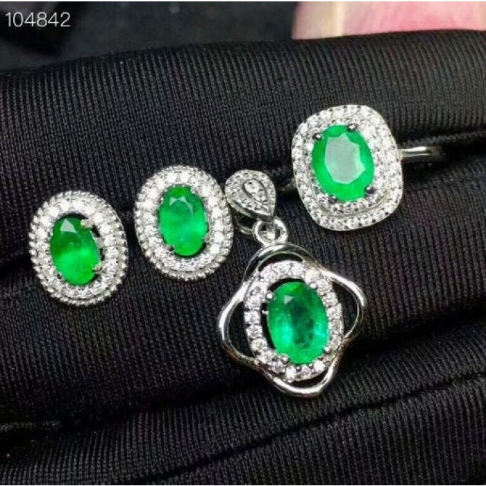 Natural Emerald Jewelry Set, Engagement Ring, Emerald Silver Pendent, Woman Earring Pendant Necklace, Luxury Pendent, Oval Cut Stone Pendent | Save 33% - Rajasthan Living 5