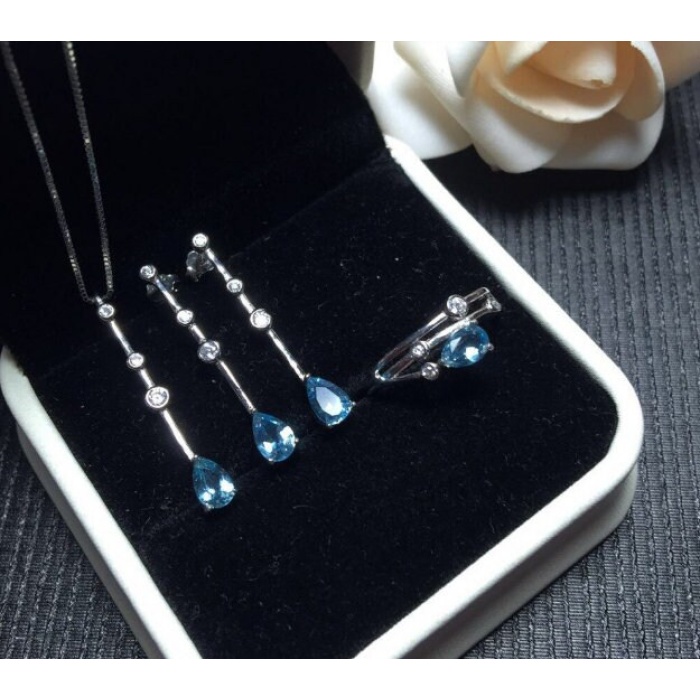 Natural Blue Topaz Jewelry Set, Engagement Ring, Blue Topaz Jewellery Set, Woman Pendant, Topaz Necklace, Luxury Pendant, Pear Cut Stone | Save 33% - Rajasthan Living 10