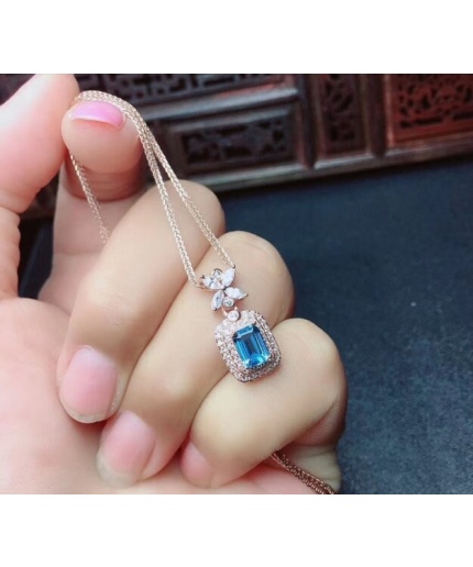 Natural Blue Topaz Jewelry Set, Engagement Ring, Blue Topaz Jewellery Set, Woman Pendant, Topaz Necklace, Luxury Pendant, Emerald Cut Stone | Save 33% - Rajasthan Living 3