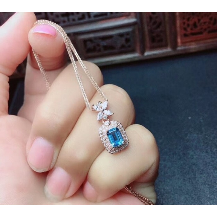 Natural Blue Topaz Jewelry Set, Engagement Ring, Blue Topaz Jewellery Set, Woman Pendant, Topaz Necklace, Luxury Pendant, Emerald Cut Stone | Save 33% - Rajasthan Living 6