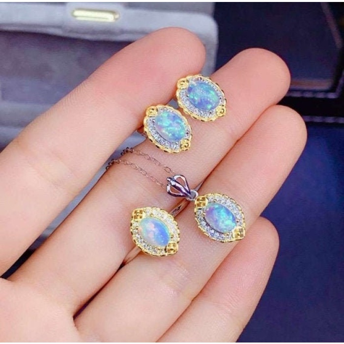 Natural Fire Opal Jewelry Set, Engagement Ring, Opal Jewellery Set,Woman Pendant, Opal Necklace, Luxury Pendant, Oval Cut Stone Pendent | Save 33% - Rajasthan Living 8