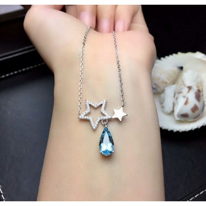 Natural Blue Topaz Pendant, Engagement Blue Topaz Silver Pendent, Woman Pendant, Pendant Necklace, Luxury Pendent, Pear Cut Stone Pendent | Save 33% - Rajasthan Living 8