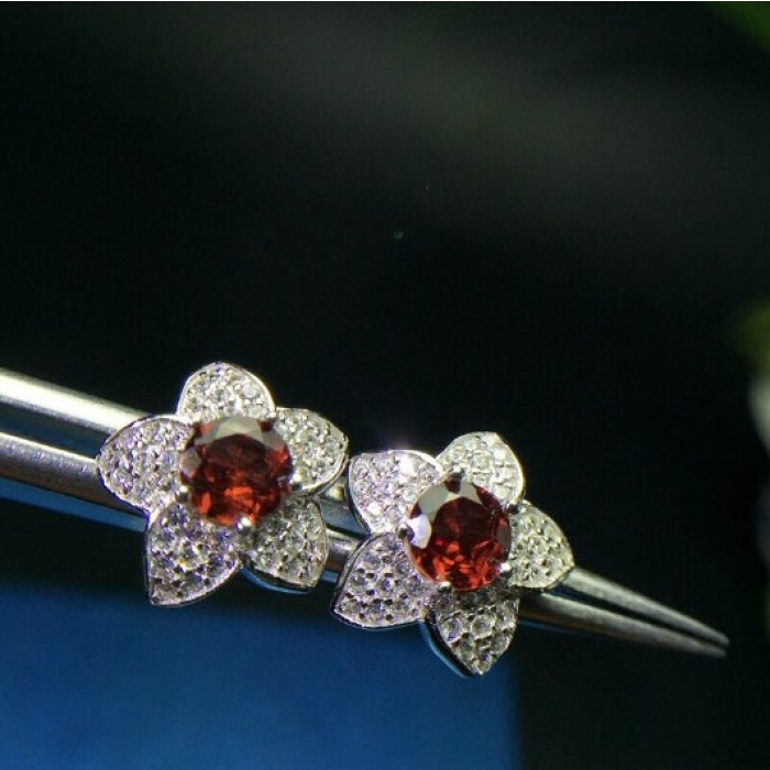 Natural Garnet Studs Earrings, 925 Sterling Silver, Garnet Studs Earrings, Earrings, Garnet Earrings, Luxury Earrings, Round Stone Earrings | Save 33% - Rajasthan Living 6