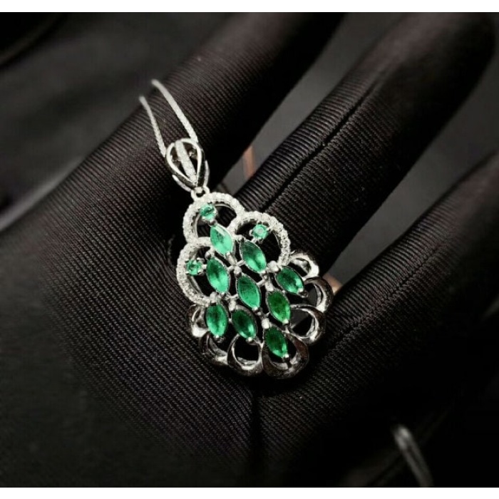 Natural Emerald Pendant, Engagement Pendent, Emerald Silver Pendent, Woman Pendant, Pendant Necklace, Luxury Pendant, Marquise Cut Stone | Save 33% - Rajasthan Living 9