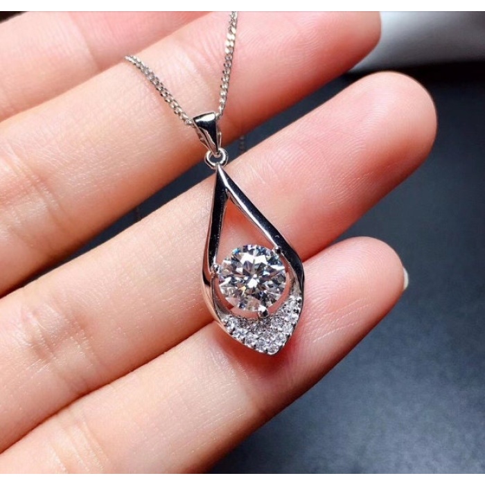 Moissanite Pendant, Engagement Pendent, Moissanite Silver Pendent, Woman Pendant, Pendant Necklace, Luxury Pendent, Round Cut Pendent | Save 33% - Rajasthan Living 9