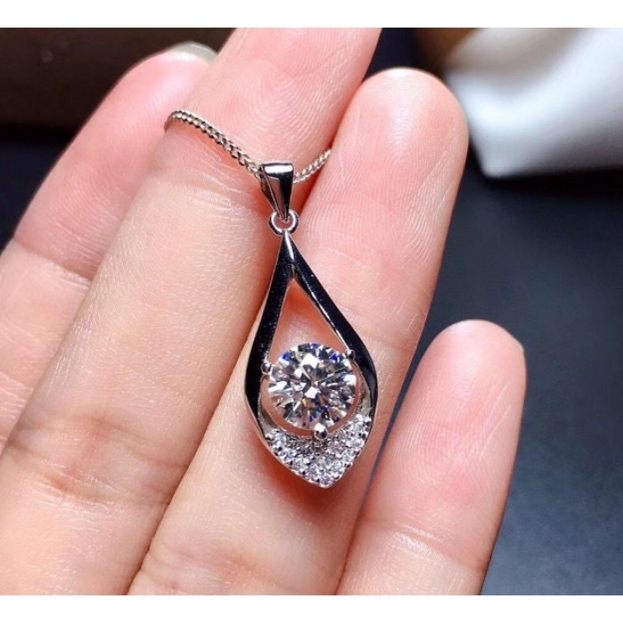 Moissanite Pendant, Engagement Pendent, Moissanite Silver Pendent, Woman Pendant, Pendant Necklace, Luxury Pendent, Round Cut Pendent | Save 33% - Rajasthan Living 5