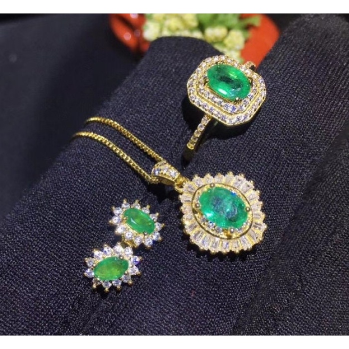 Natural Emerald Jewelry Set, Engagement Ring, Emerald Silver Pendent, Woman Earring Pendant Necklace, Luxury Pendent, Oval Cut Stone Pendent | Save 33% - Rajasthan Living 5