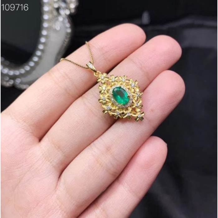 Natural Emerald Pendant, Engagement Pendent, Emerald Silver Pendent, Woman Pendant, Pendant Necklace, Luxury Pendant, Oval Cut Stone Pendent | Save 33% - Rajasthan Living 8