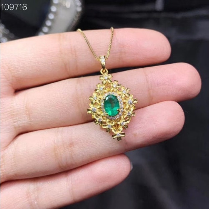 Natural Emerald Pendant, Engagement Pendent, Emerald Silver Pendent, Woman Pendant, Pendant Necklace, Luxury Pendant, Oval Cut Stone Pendent | Save 33% - Rajasthan Living 9